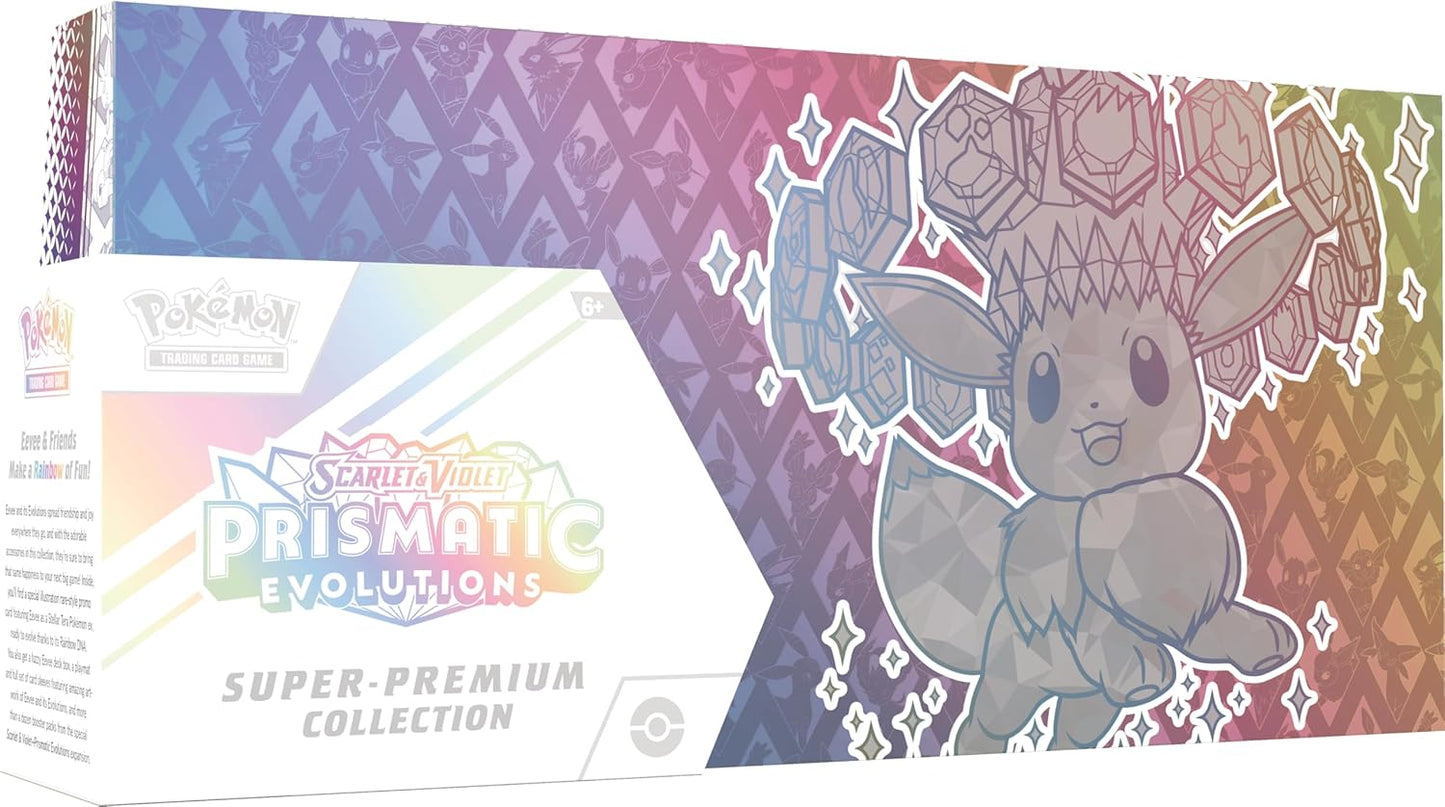 Pokemon Scarlet & Violet Prismatic Evolutions Super Premium Collection, 15 Booster Packs, Eevee ex Promo Card, Deck Box & Playmat